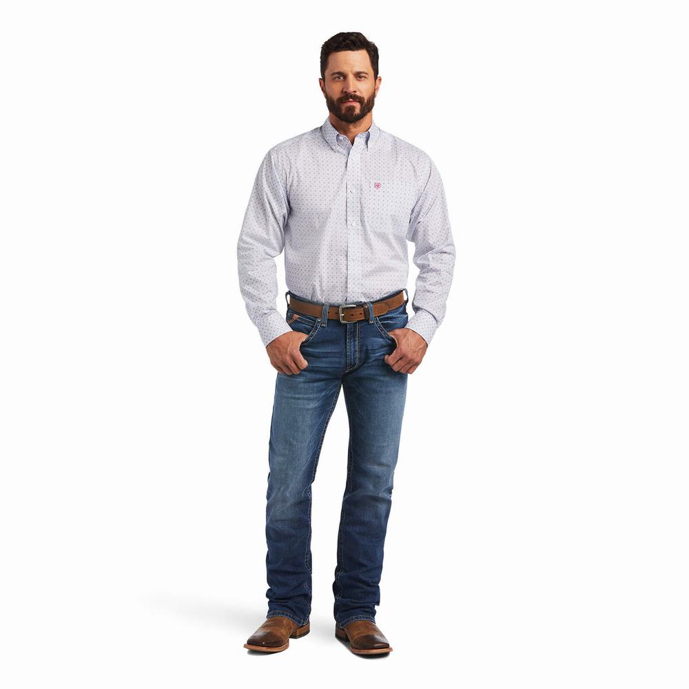 White Men's Ariat Wrinkle Free Sloan Classic Fit Shirts | 6947-HODPL