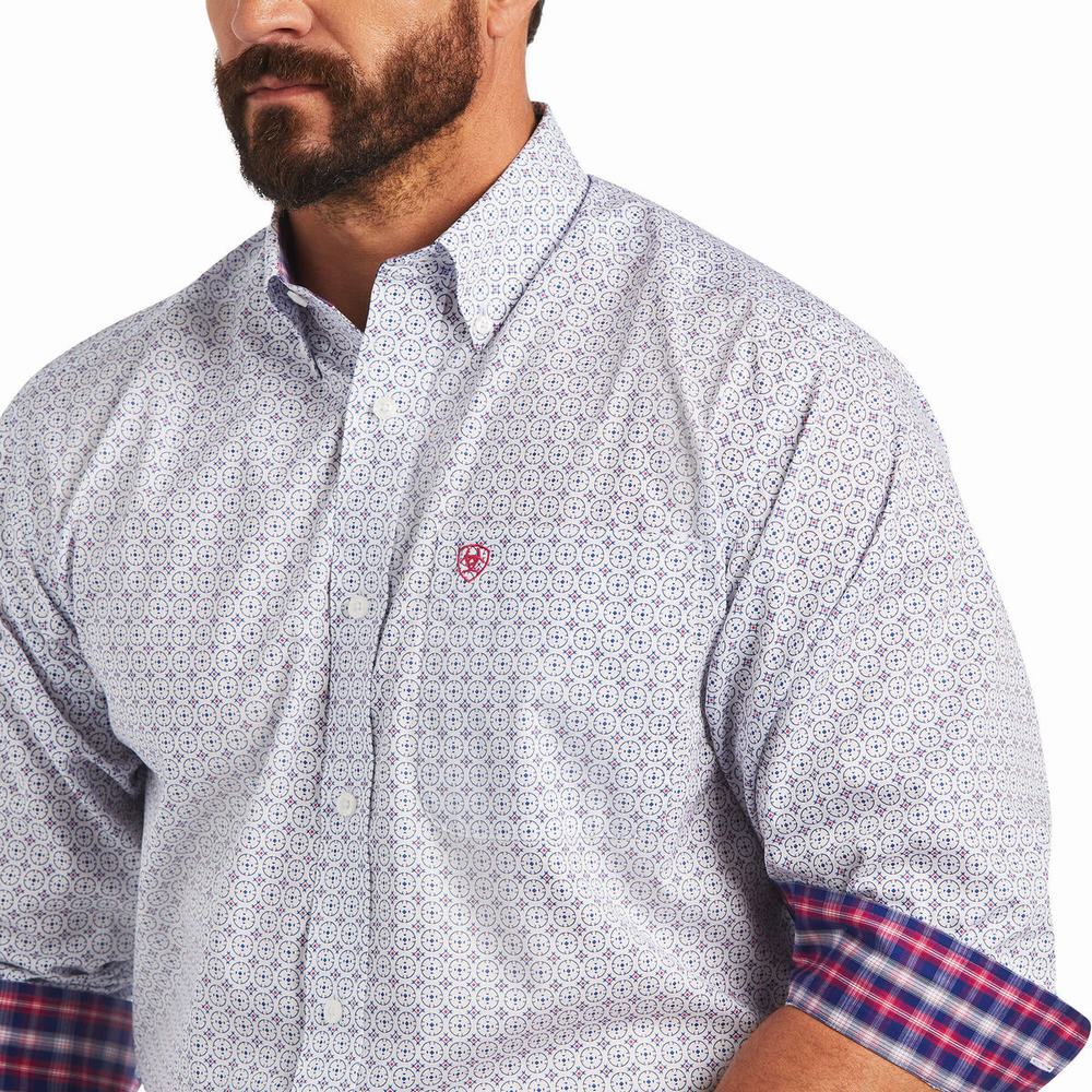 White Men's Ariat Wrinkle Free Sloan Classic Fit Shirts | 6947-HODPL