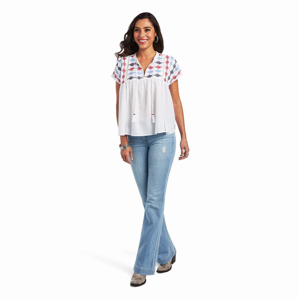 White Women's Ariat Billie Tops | 1579-RZWSH