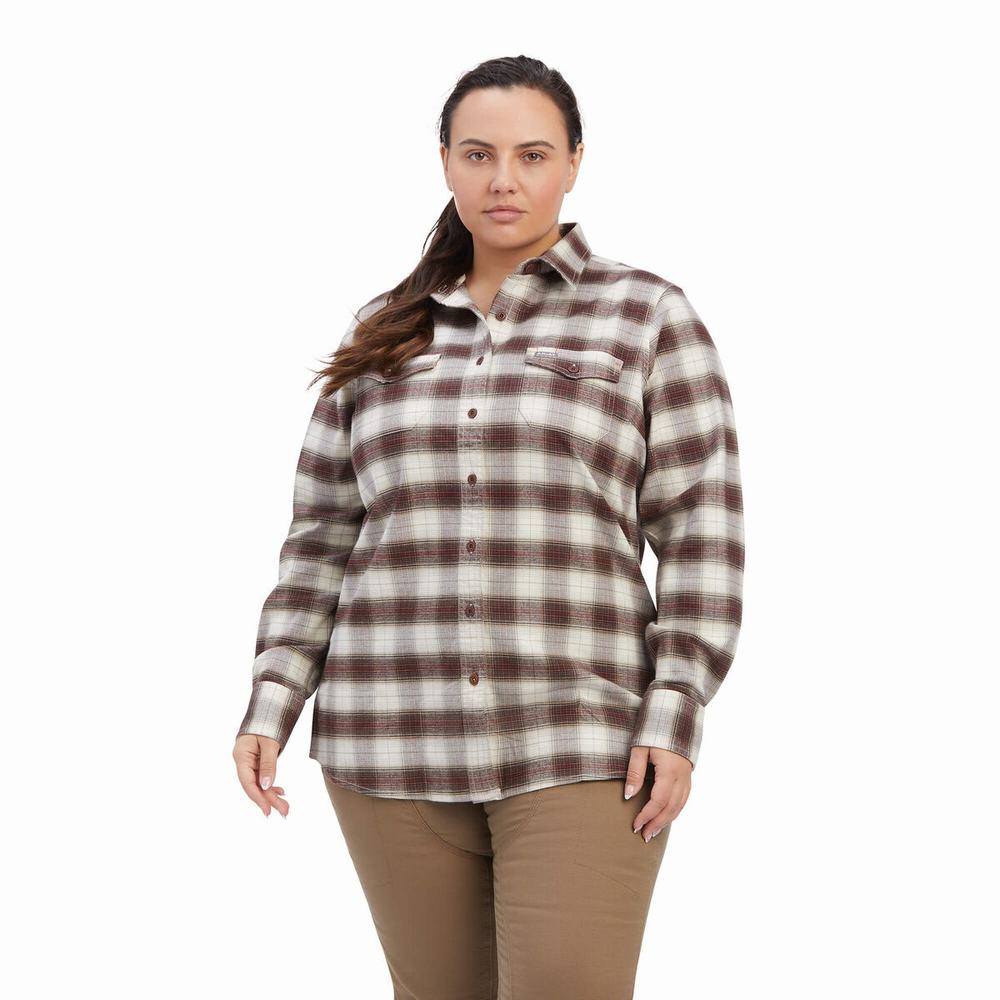 White Women's Ariat Rebar Flannel DuraStretch Shirts | 1823-OZLRT