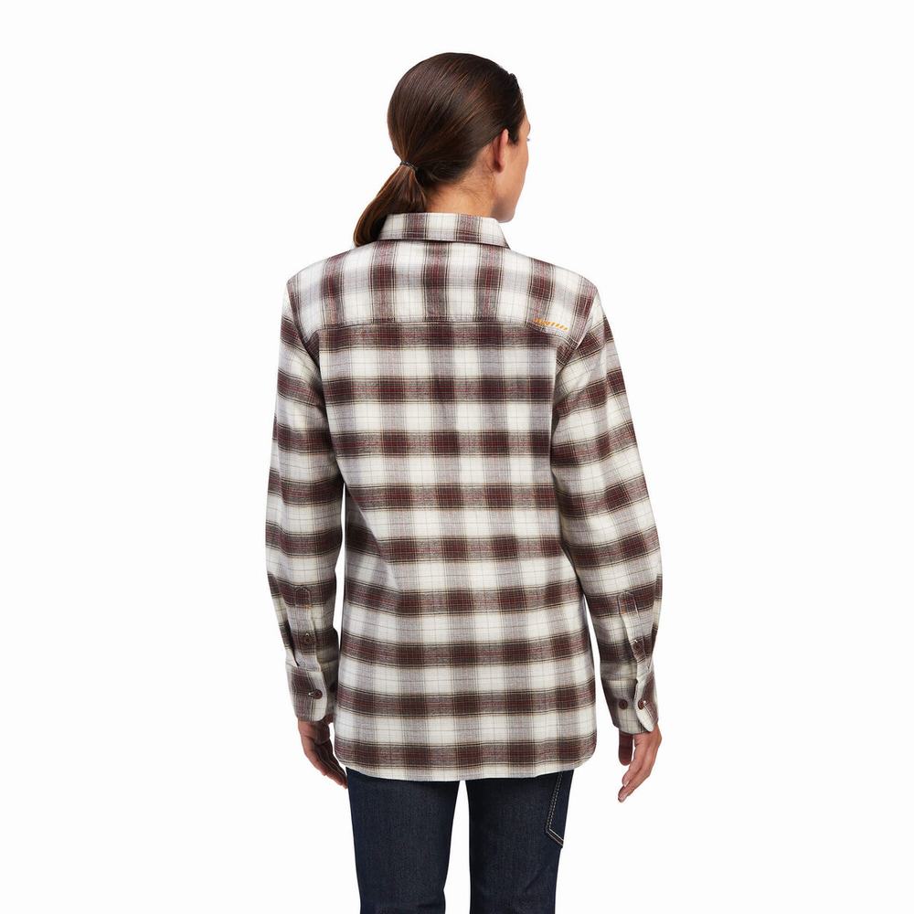 White Women's Ariat Rebar Flannel DuraStretch Shirts | 1823-OZLRT