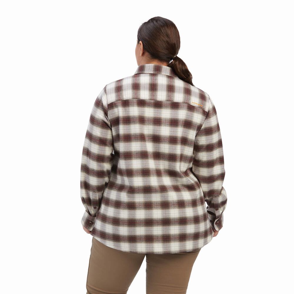 White Women's Ariat Rebar Flannel DuraStretch Shirts | 1823-OZLRT