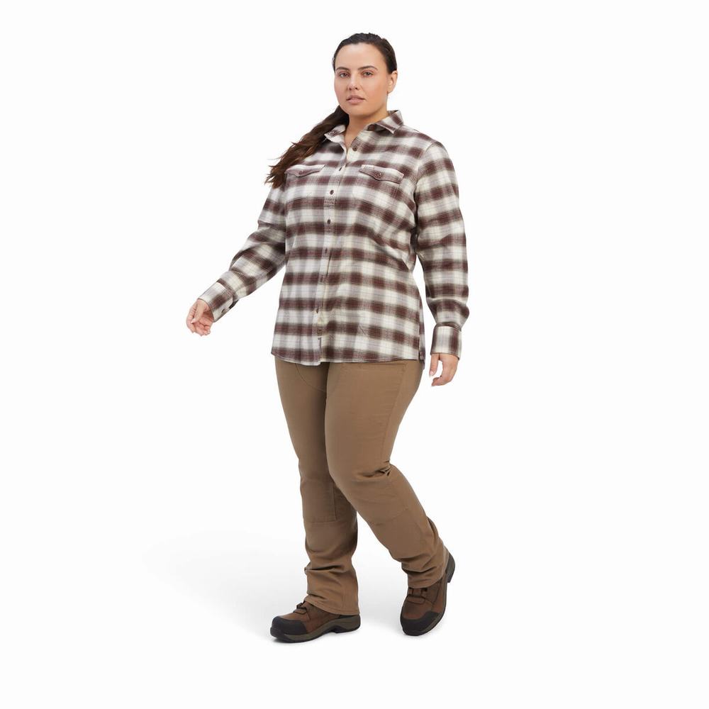 White Women's Ariat Rebar Flannel DuraStretch Shirts | 1823-OZLRT