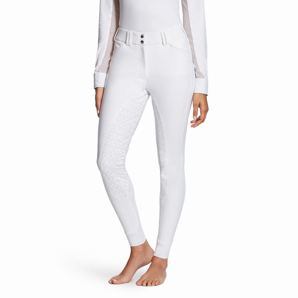 White Women\'s Ariat Tri Factor Grip Full Seat Breech Pants | 4392-UTRPG