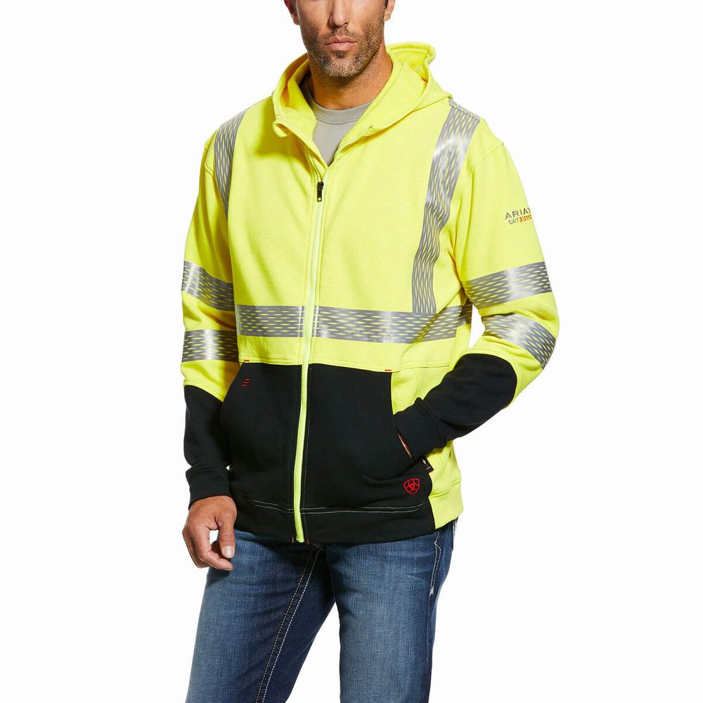 Yellow Men\'s Ariat FR Hi-Vis Hoodies | 5342-HRPTX