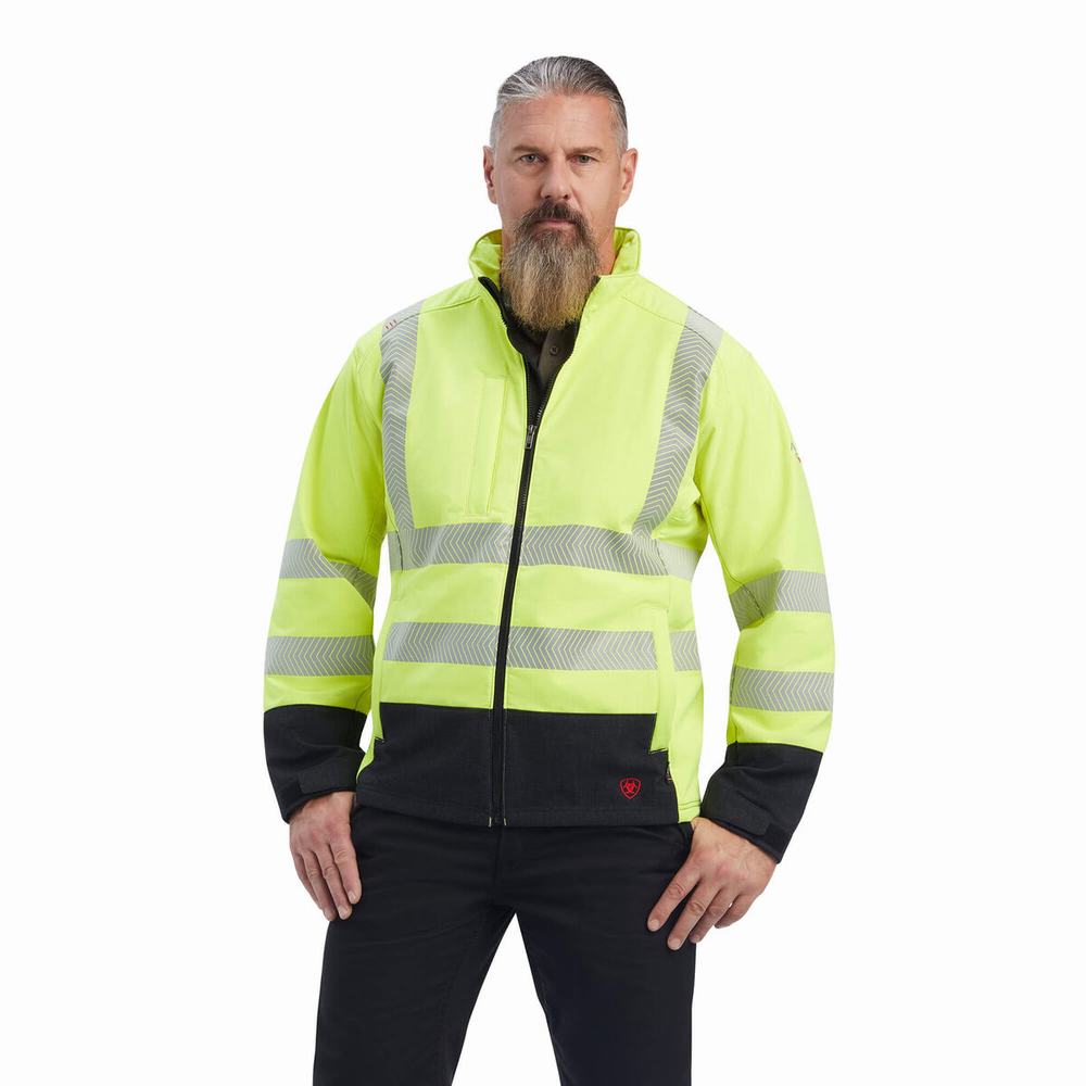 Yellow Men\'s Ariat FR Vernon Hi-Vis Softshell Jackets | 5381-YJSVM