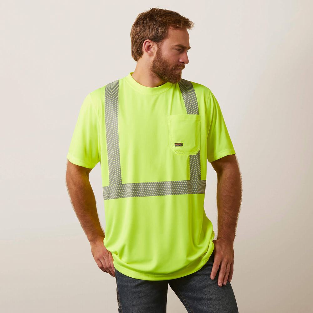 Yellow Men\'s Ariat Rebar Hi-Vis ANSI Tops | 5269-RYMAW