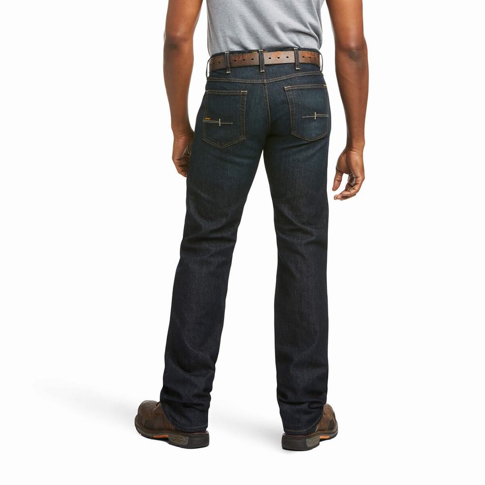 black blue Men's Ariat Rebar M5 DuraStretch Basic Double Front Straight-Fit Jeans | 9074-VUFLC