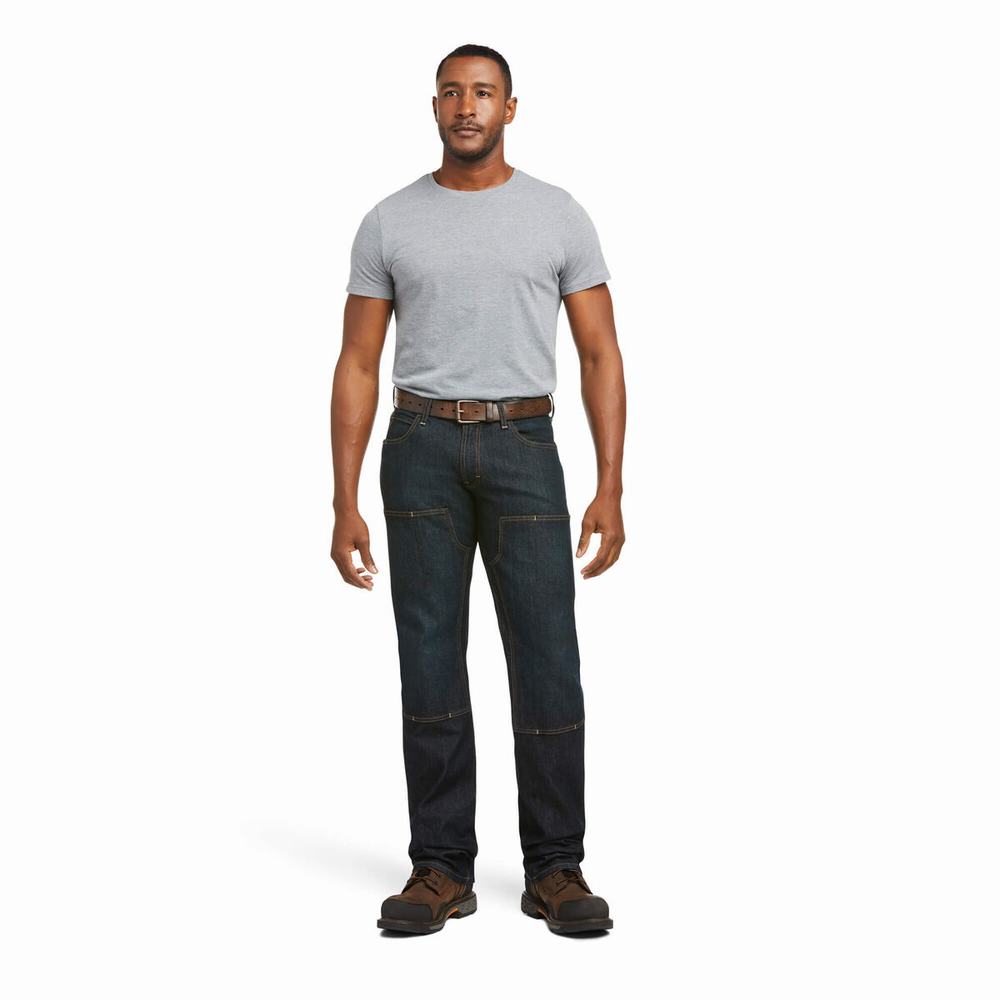 black blue Men's Ariat Rebar M5 DuraStretch Basic Double Front Straight-Fit Jeans | 9074-VUFLC